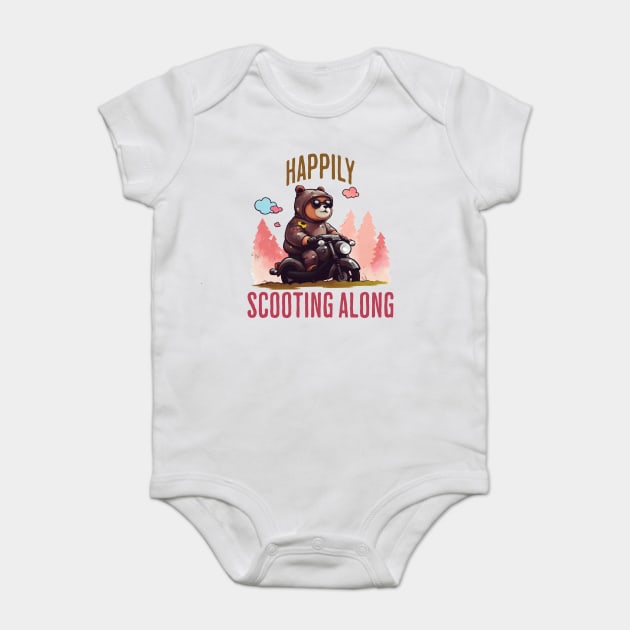 Happily Scooting Along cute bear on a scooter design Baby Bodysuit by Luxinda